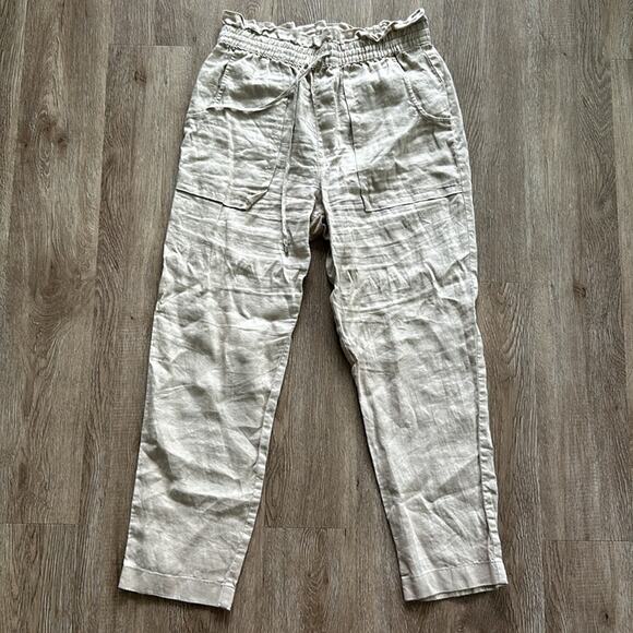 Lauren Ralph Lauren Linen Pants Birch Tan Size 6 Mid Rise Pull On - Picture 2 of 5